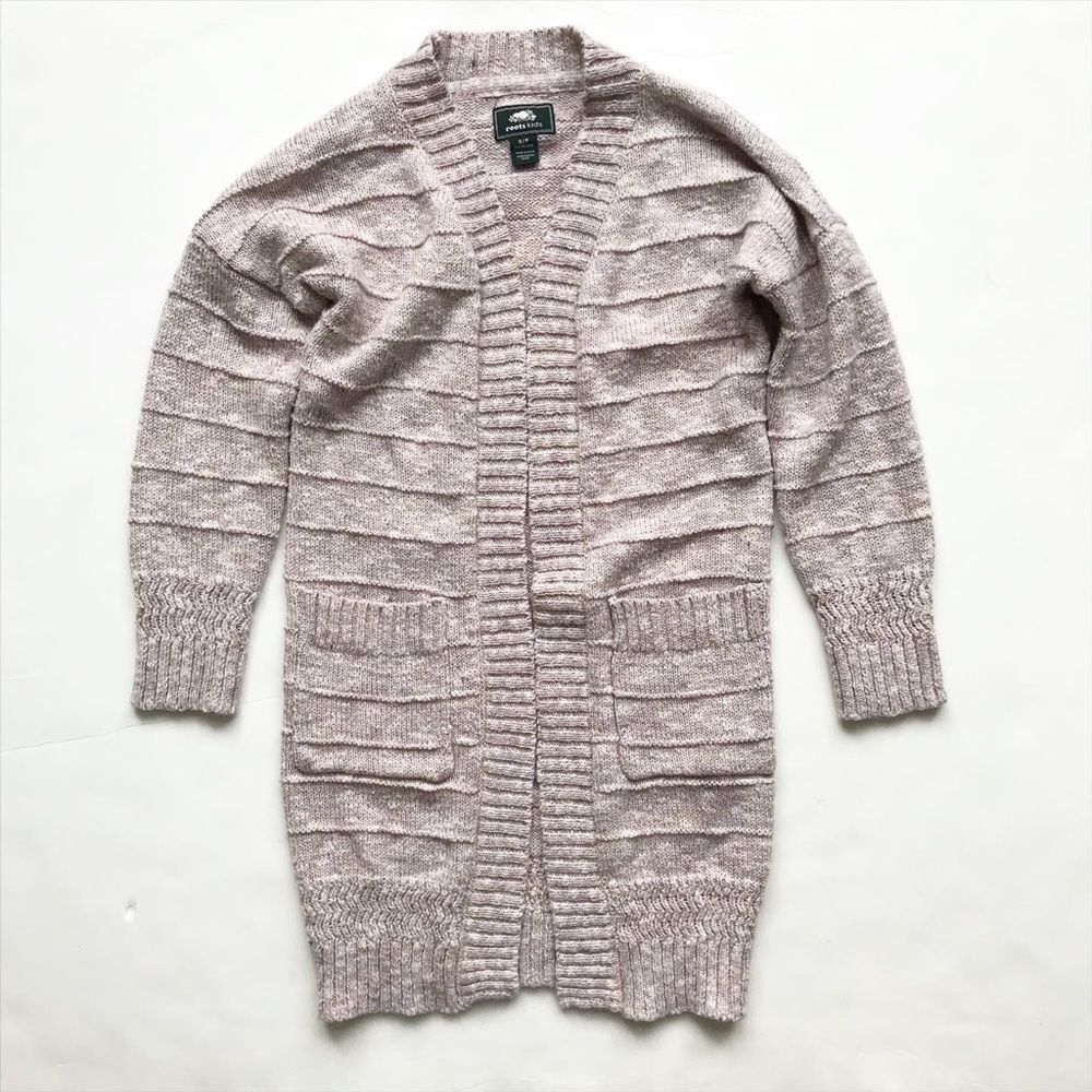 Roots light purple knit open front cardigan EUC S(5-6Y)